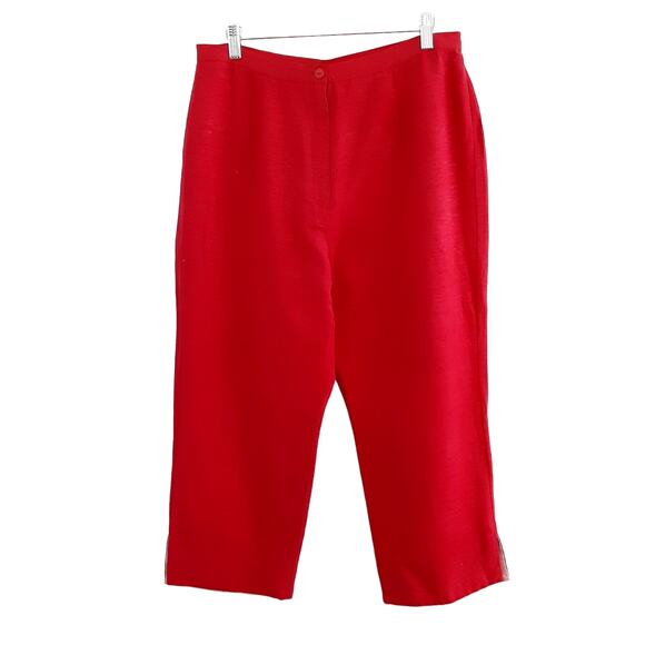 Vintage 100% Silk Red Wide Leg Capri Pant Womens 16 Pedal Pusher Dress Trousers - Picture 1 of 11